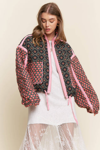 Quilted Bomber Jacket in Rose Garden