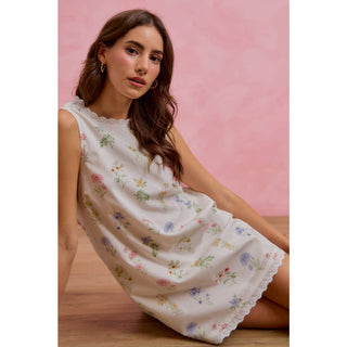 Floral Sleeveless Dress with Lace Trim