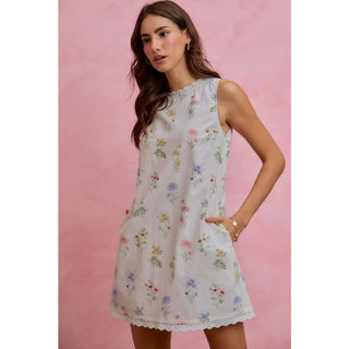 Floral Sleeveless Dress with Lace Trim