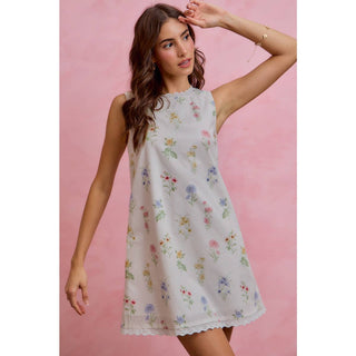 Floral Sleeveless Dress with Lace Trim