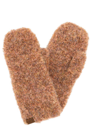 C.C Mixed Color Boucle Mittens: Olive