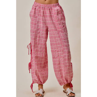 Plaid Jogger Track Pants in Pink