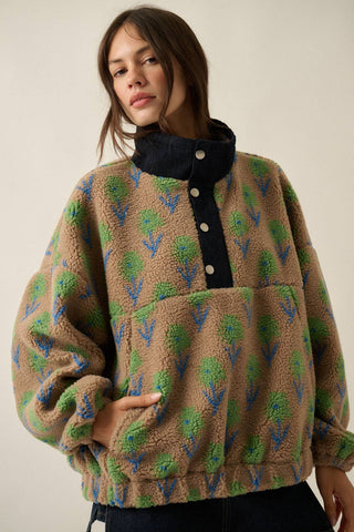 Sherpa Fleece and Denim Pullover Jacket