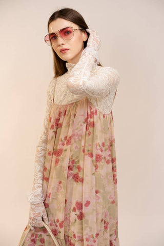 Pleated Boho Maxi Dress in Mauve Rose