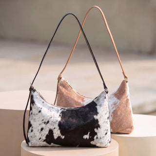 Cow Print Baguette Shoulder Bag