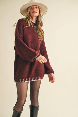 Oversized Mock Neck Sweater in Mauve
