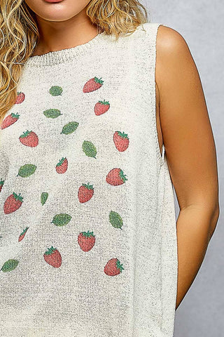 Strawberry Print Sweater Top