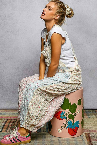 Boho Floral Lace Trim Overalls