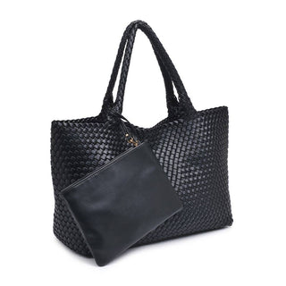 Solana Woven Vegan Leather Tote in Black