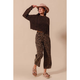 Two-Toned Leopard Twill Barrel Pants