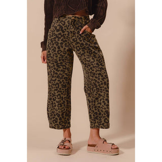Two-Toned Leopard Twill Barrel Pants