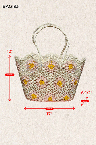 Floral Crochet Tote Bag in Pink