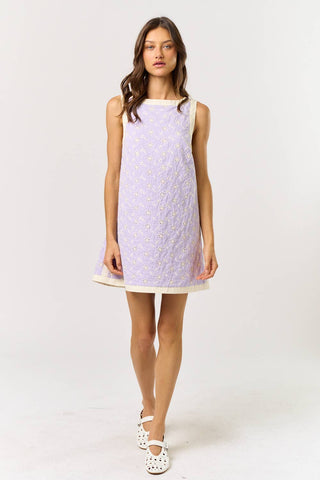 Sleeveless Eyelet Mini Dress in Lavender Cream