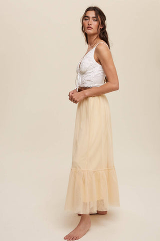 Ruffle Maxi Tulle Skirt in Light Mustard