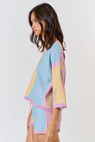 Color Block Sweater Top & Pull-On Shorts