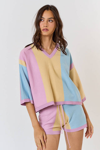 Color Block Sweater Top & Pull-On Shorts