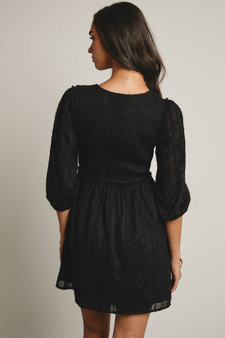 Lace Puff Sleeve Mini Dress in Black