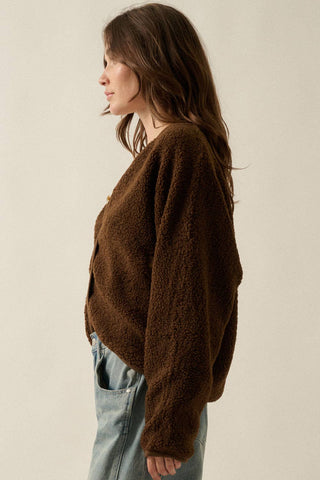 Sherpa V-Neck Jacket in Chocolate