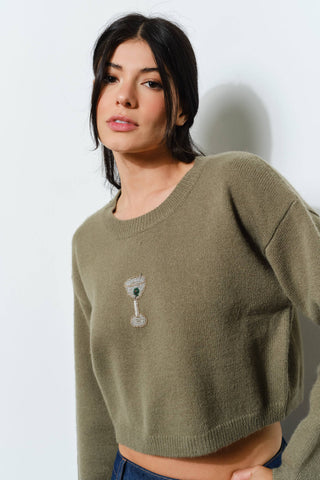Martini Beaded Sweater in Olive