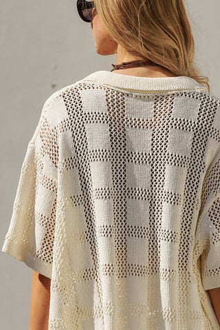 Open-Knit Collared Tunic in Ivory