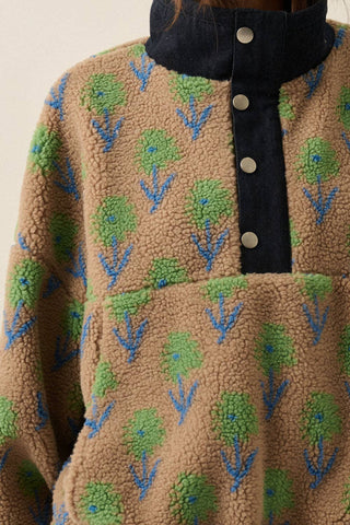 Sherpa Fleece and Denim Pullover Jacket