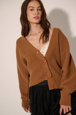Rib Knit Cardigan in Rust
