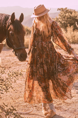 Floral Smocked Maxi Dress in Sand
