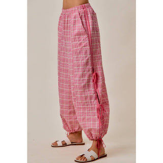 Plaid Jogger Track Pants in Pink