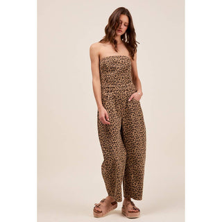 Leopard Denim Strapless Jumpsuit