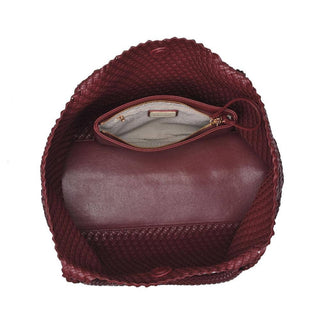 Solana Woven Vegan Leather Tote in Burgundy