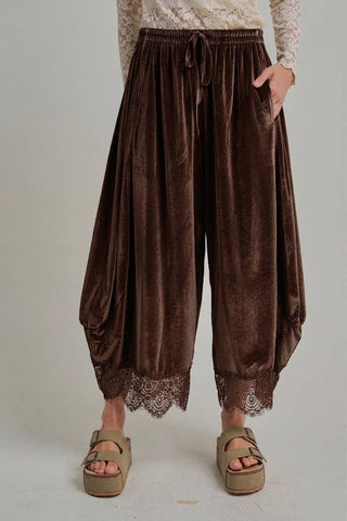 Velvet Wide Leg Pants in Vintage Mocha
