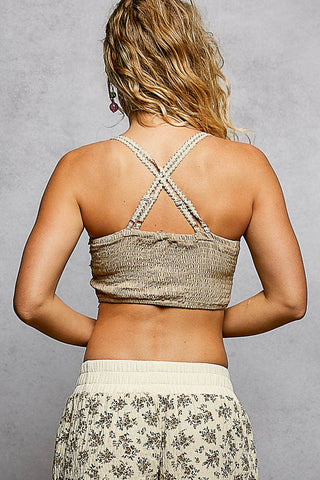 Adjustable Lace Crochet Bralette in Taupe