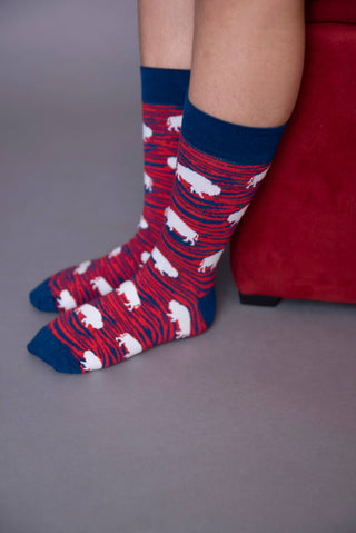 Red And Blue Zebra Buffalo Socks for Adults