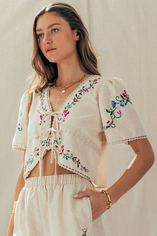 Embroidered Boho Crop Top