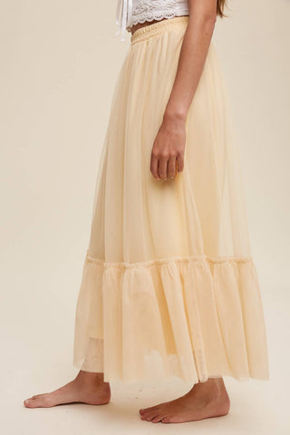Ruffle Maxi Tulle Skirt in Light Mustard