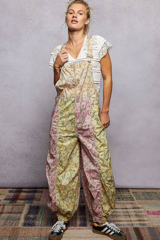 Boho Floral Print Overall in Rose Lemon