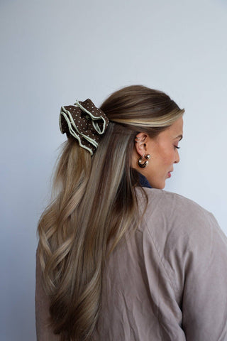 Polka Dot Corset Scrunchie in Brown & Cream