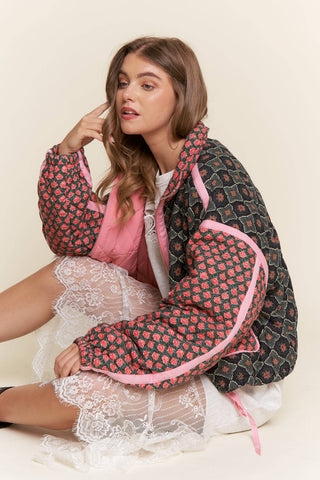 Quilted Bomber Jacket in Rose Garden