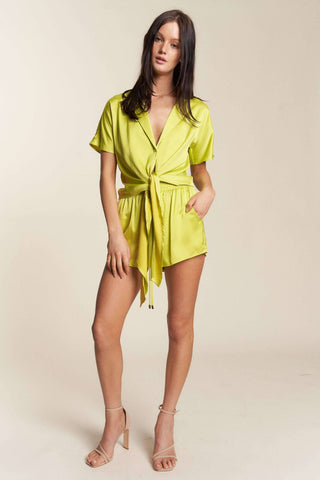 Satin Deep V-Tie Front Top with Shorts Set