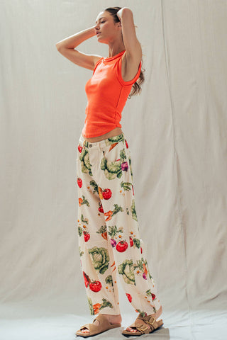 Vegetable Garden Print Barrel Leg Pants