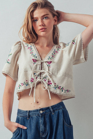 Embroidered Boho Crop Top