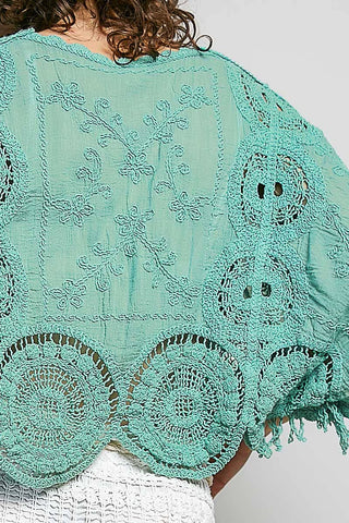 Scalloped Crochet Top in Aqua