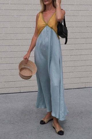 Paneled Plunge Midi Dress