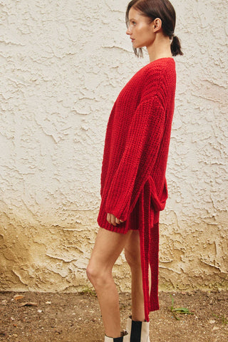 Belted Cardigan Sweater in Scarlet