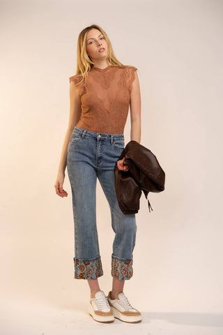 Mesh & Lace Bodysuit in Terra Cotta