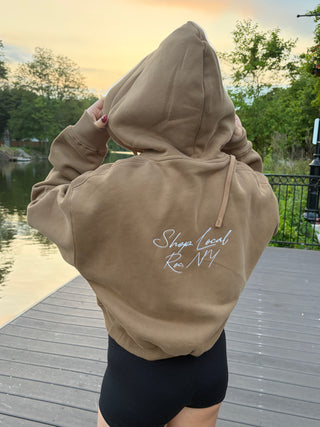 Figgy Embroidered Cropped Zip-Up in Camel