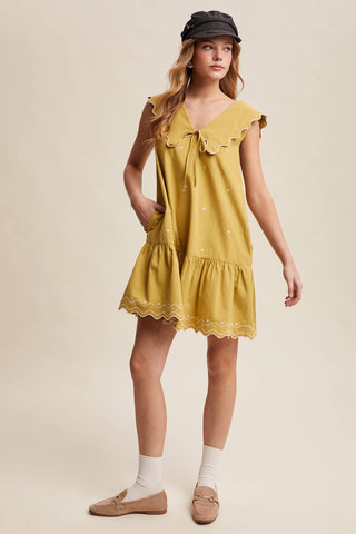 Scallop Mini Dress in Lemon Grass