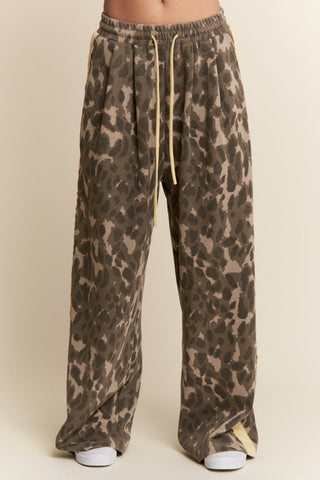 Leopard Print Striped Wide Leg Pant