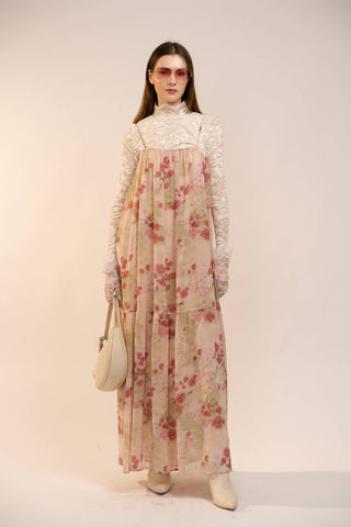 Pleated Boho Maxi Dress in Mauve Rose