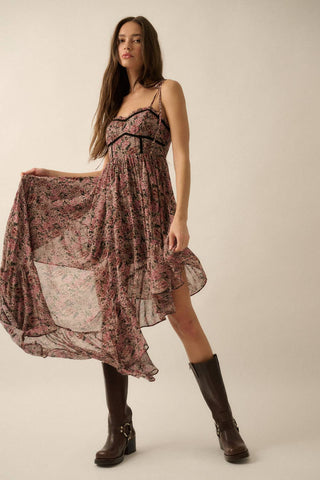 Floral Asymmetrical Ruffled Maxi Dress
